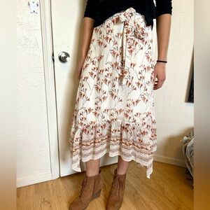 Chelsea & Violet Floral Midi Skirt - White and Burnt Orange